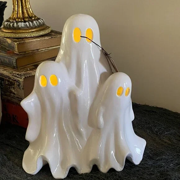 Hallow Home Ceramic Led Light Up Spooky Ghost Trio Halloween Decor 11" New - Picture 7 of 7
